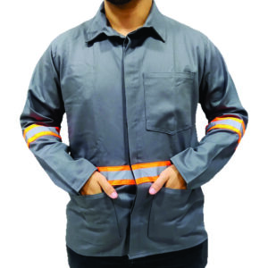 Camisa Brim Manga Longa Cinza Com Faixa Refletiva